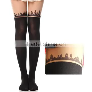 Cat Tower Tattoo Socks Sheer Pantyhose Girls Sexy Foot Stockings18842 thumbnail-4