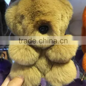 Real Rex Rabbit Fur Keychain Bear Doll Doll Key Chain Charm Golf Bag Pendant Wallet Pom Pom Coon Car Pendant thumbnail-2