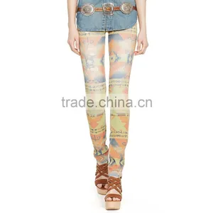 Fashionable Wholesale Women Slim Pants Casual Patterned Skinny Jeans thumbnail-1