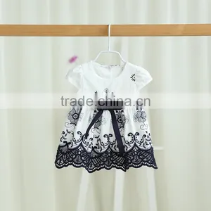 Wholesale Short Sleeve With Belt Cotton Embroidery Baby Dress thumbnail-3