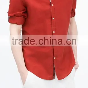 2015 Linen Cotton Classic Collar Solid Color Contrast Ribbon Breathable Fabric Latest Design for Holiday thumbnail-3