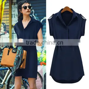 Onen Trade Assurance Latest Girl Casual Wear Short Sleeve Chiffon Shirt Style Dress With Belt Plus Sizes thumbnail-1