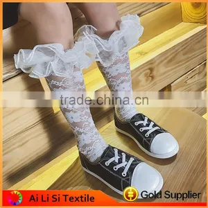 Kids White School Socks, White And Green Color Baby Lace Rattle Socks thumbnail-1