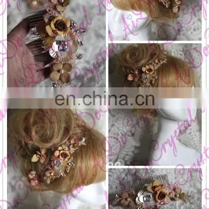 Aidocrystal Champagne Fashion Party Ladies Rhinestone Hair Comb Fascinators,bridal Headpiece thumbnail-2