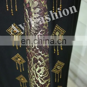 New Style Fashionable Front Open Abaya Women Kimono With Lace Trim Fashion Design Lace Abaya thumbnail-2