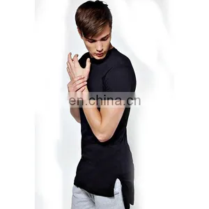 2016 New Plain Slim Fit Longline T Shirt With Stepped Hem Long Lin t Shirt Men thumbnail-4