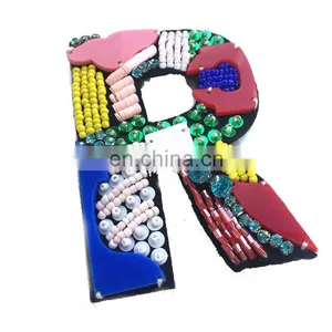 2018 Handmade English Letters Alphabet Rhinestones Beads Patches Applique Sew on Beading Applique Clothes thumbnail-1