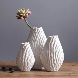 Nordic Style Almond Matte Irregular White Ceramic Artificial Flower Vase Decor For TV Bench thumbnail-1