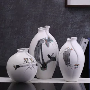 Rotate Sphere Chinese Painting Flower Bird Ceramic Vase Decoration For Home Hallway thumbnail-1