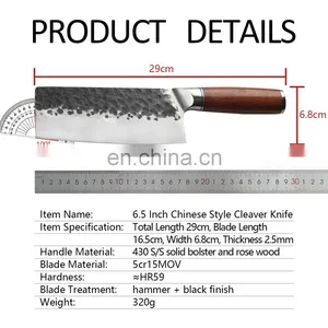 6.5 Inch Forged Hammered Stainless Steel Chef Knives Kitchen Cleaver Chopper Knife With Double Steel Head Rose Wood Handle thumbnail-5
