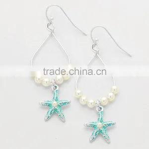 COASTAL STARFISH CHARM PEARL BEADED HOOP EARRINGS thumbnail-4
