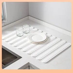 Engraved Foldable Diatomite Roll Up Stone Drying Mat for Kitchen, Bathroom thumbnail-3