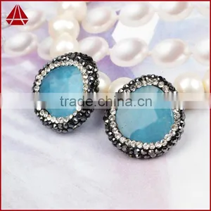 Natural Aquamarine Stone Beads With Ziron Micro Side Faceted Beads Inlaid Pave With Opal & Black Spinel Zircon thumbnail-5