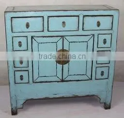 Chinese Antique Blue Shanxi Cabinet With Drawers thumbnail-1