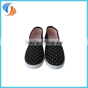 New Canvas Flat Slip On Casual Shoes Sneaker Black With White Dots thumbnail-2