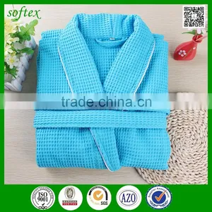 Wholesale Unisex Nightgowns Blue Cotton Waffle Bathrobes for Hotel thumbnail-1