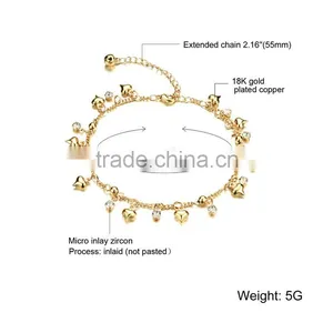 2016 Latest Style Stainless Steel Love&crystal Gold Anklet Designs thumbnail-6