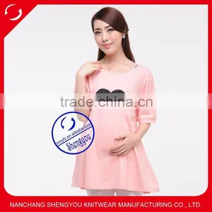 Wholasale 100 Cotton Short Sleeve Pregnant Women Maternity t Shirt thumbnail-1