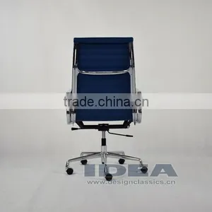 Replica Charles and Ray High Back Ribbed Aluminum Group Desk Chair - Blue Color Genuine Leather thumbnail-5