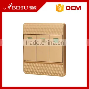 China Famous Brand BIHU Golden PC Led Light 3 Gang 2 Way Z-wave Wall Switch thumbnail-1