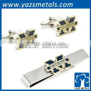 Silver Edition Michigan Wolverines Bars and Cufflinks, Custom Made Metal Tie Clip With Design thumbnail-1