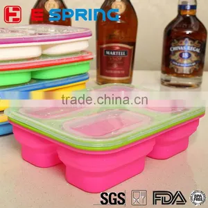 3 Compartment Portable Silicone Collapsible Microwave Lunch Box Food Storage Box thumbnail-1