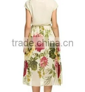 Women's Short Sleeve Crewneck Chiffon Floral Printed Midi Party Dress thumbnail-2