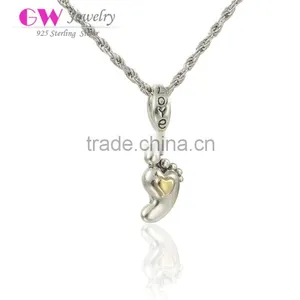 Baby Foot Wholesale Engravable Charms European Charm Bracelet Necklace 100% Real 925 Sterling Silver S201 18Kgold thumbnail-1