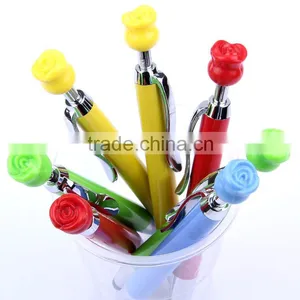 Short Promotional Stylus Ball Pen Screen Touch Pen With Rose Flower Shaped Click Top thumbnail-2