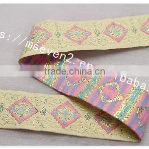 Hot Selling 2.5cm Width Gold Yarn Embroidery Webbing Belt for Garment thumbnail-4