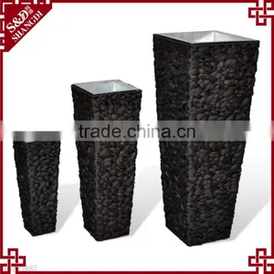 S&D Outdoor Fiberglass Water Hyacinth Hand Woven Black Tall Square Planter Decorative Garden Stone Flower Pot thumbnail-1