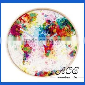 Personalized Wooden Printing Wall Clock for Home Decoration World Map Clock thumbnail-1