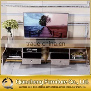 Hotel Furniture Led tv Stand tv Table With Gold Metal Frame pu Cover Top thumbnail-4