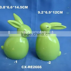Green Porcelain Rabbit Figurines for Easter Decoration thumbnail-1