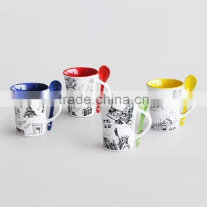 12oz Ceramic Bugle Coffee Mug With Decal, With Spoon, Fot Promotional thumbnail-1