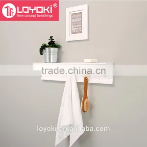 Bathroom Wall Shelf With 5 Pegs Wall Mounted Clothes Towel Hanger Rack Wooden Wall Shelf thumbnail-1