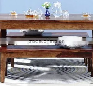 Natural Brown Six Sitter Wooden Dining Set With Dual Bench thumbnail-1