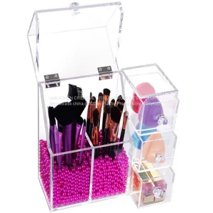 Acrylic Brush Holder Lipstick Puff Drawer Dustproof Box thumbnail-4