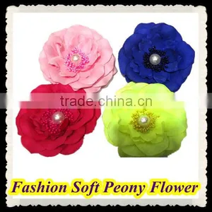 Fashion Big Artificial Soft Peony Hair Flower With Pearl thumbnail-1