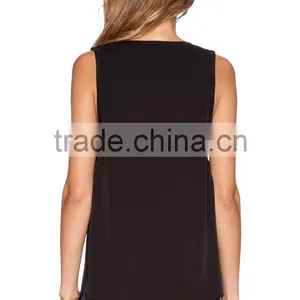 Contrast Elasticized Trim Cut-out Sides Silk Tank Tops thumbnail-3