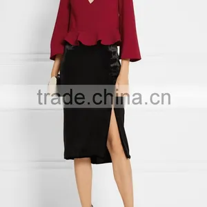 New Products 2016 Fall Autumn Cloth New Red Top Ruffle Raglan Shirts thumbnail-3