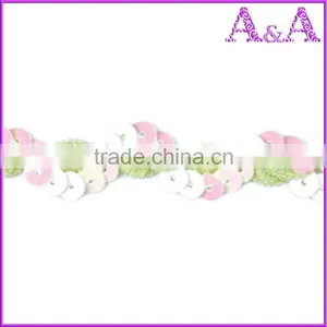 Pink and Green Wedding Dress Decorative Trim Materials Fabric Chemical Embroidery With Beads Cord Guipure Bobbin Lace thumbnail-1
