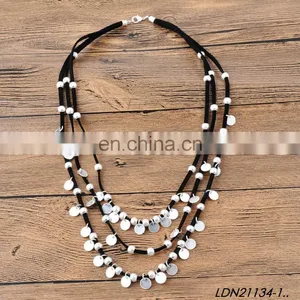 Layered Suede Small Disc Worn Gold And Siver Necklaces thumbnail-1