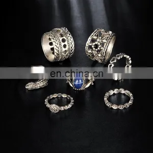 7pcs/set Retro Carved Gemstone Bohemian Gem Finger Knuckle Ring thumbnail-2