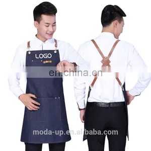 Cotton Denim Kitchen Apron With Custom Logo High Quality Chinese Supplier thumbnail-3