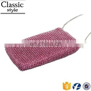 CR Europe Tast Passed Diamond Surface Long Snake Chian Rectangle Shaped Pink Color New Fancy Cell Phone Neck Hanging Bag thumbnail-4