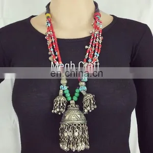 Handmade Afghan Tribal Big Pendant- Antique Afghan Jhumka Necklace- Vintage Kuchi Tribal Necklace- Afghani Ethnic Boho Necklace thumbnail-2