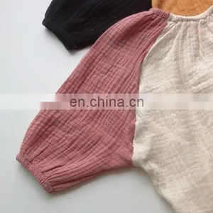 Casual Long Sleeve Baby Rompers Contrast Color Linen Baby Jumpsuit thumbnail-2