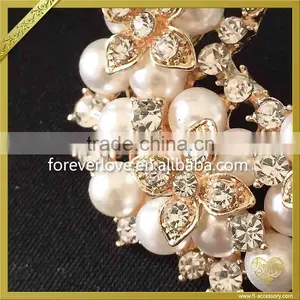 Light Gold Pearl Rhinestone Brooches Pins Wholesale FB026 thumbnail-3