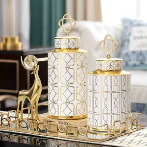 Nordic Light Luxury Moden White Blue Black Gold Storage Jar For Dining Room Decor thumbnail-1